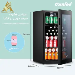 comfee ‘RCZ96BG1 (E) یخچال نوشیدنی – ظرفیت 93L، تا 115 قوطی ، عملکرد درجه حرارت (2 °C تا 15 °C)، در تمام شیشه ای و چراغ LED، سر و صدای کم