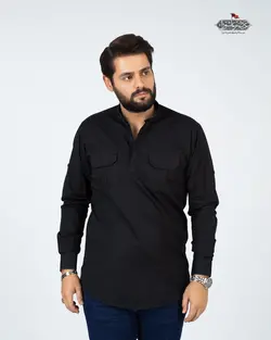 پیراهن پپلین سه دکمه یقه آخوندی دو جیب PP21010