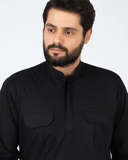 پیراهن پپلین سه دکمه یقه آخوندی دو جیب PP21010