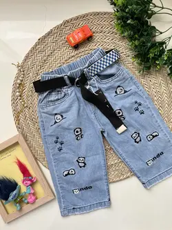 شلوارک جین طرح پاندا گلدوزی