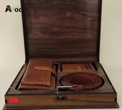 ست کیف‌پول، کمربند و جاکارتی چرمی عسلی