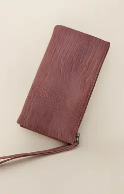 کیف‌ پول چرم گاوی طبیعی مردانه سرزیپ‌دار طرح لیزارد