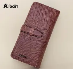 کیف پول زنانه بنددار با چرم طبیعی طرح لیزارد