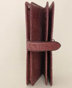 کیف پول زنانه بنددار با چرم طبیعی طرح لیزارد