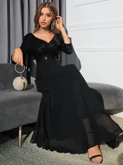 ماکسی مجلسی زنانه رنگ مشکی پولک کاری شده سایز 44 برند SHEIN ارسال رایگان