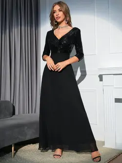 ماکسی مجلسی زنانه رنگ مشکی پولک کاری شده سایز 44 برند SHEIN ارسال رایگان