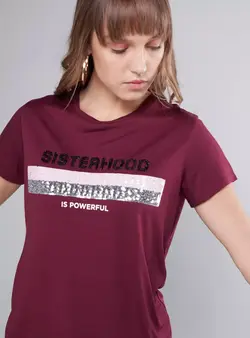 تیشرت یقه گرد زنانه آستین کوتاه تزیین شده با پولک سایز 44-46 برند مکس