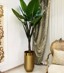گلدان فایبرگلاس مدل سارین نسکافه ای لبه طلایی