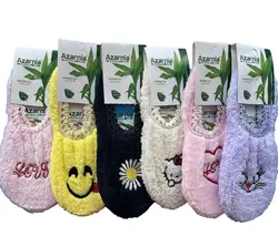 پاپوش پشمي رنگي دورکش چين دار گلدوزی شده