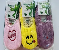 پاپوش پشمي رنگي دورکش چين دار گلدوزی شده