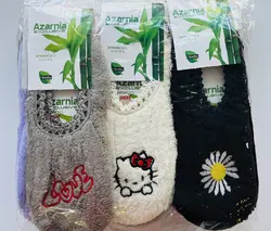 پاپوش پشمي رنگي دورکش چين دار گلدوزی شده