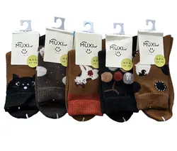 جوراب نخ پنبه ساقدار زنانه طرح گربه و توپ