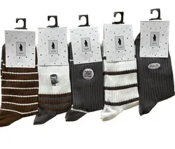 جوراب نخی ساقدار مردانه طرح سفید و قهوه ای و طوسی گلدوزی