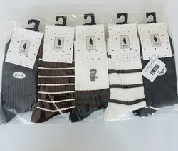 جوراب نخی ساقدار مردانه طرح سفید و قهوه ای و طوسی گلدوزی