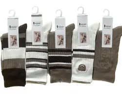 جوراب نخی وکبریتی ساقداراسپرت طرح کرم و قهوه ای تدی گلدوزی