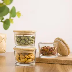 ظروف شیشه ای درب چوبی گرد