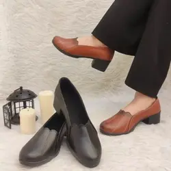کفش طبی زنانه پاشنه دار مدل خورشیدی رویه چرم