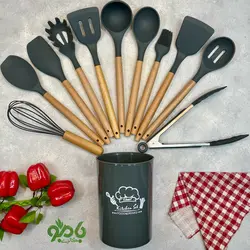 ست کفگیر ملاقه سیلیکون دسته بامبو