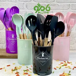 ست کفگیر ملاقه سیلیکون دسته بامبو