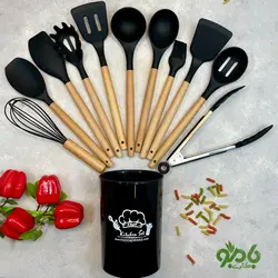 ست کفگیر ملاقه سیلیکون دسته بامبو