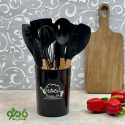 ست کفگیر ملاقه سیلیکون دسته بامبو