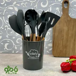 ست کفگیر ملاقه سیلیکون دسته بامبو