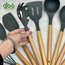 ست کفگیر ملاقه سیلیکون دسته بامبو