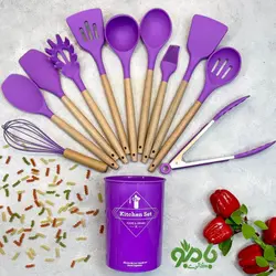 ست کفگیر ملاقه سیلیکون دسته بامبو