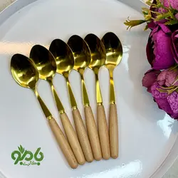 قاشق مربا خوری دسته چوبی طلایی