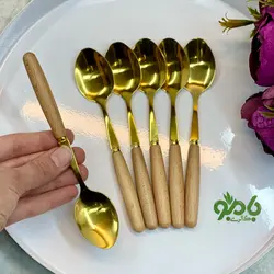 قاشق مربا خوری دسته چوبی طلایی
