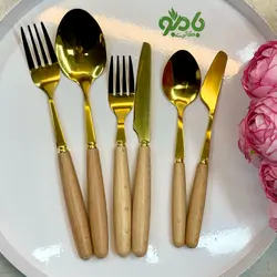 قاشق مربا خوری دسته چوبی طلایی