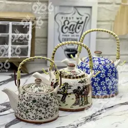 قوری سرامیکی دسته حصیری در 3سایز