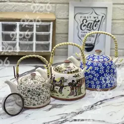 قوری سرامیکی دسته حصیری در 3سایز