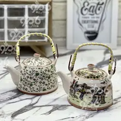 قوری سرامیکی دسته حصیری در 3سایز