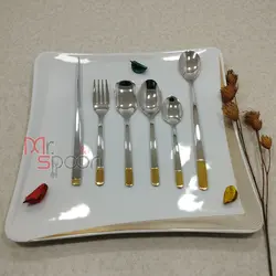 سرویس قاشق و چنگال 30 نفره مارک سولینگن مدل دهنه اروپایی146 پارچه طرح ناخنی طلایی