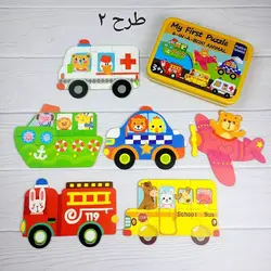 پازل چوبی جعبه فلزی 6 در 1
