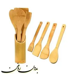 ست کفگیر ملاقه چوبی بامبو به همراه پایه