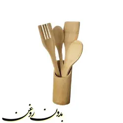 ست کفگیر ملاقه چوبی بامبو به همراه پایه