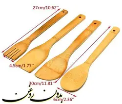 ست کفگیر ملاقه چوبی بامبو به همراه پایه