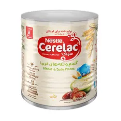 سرلاک گندم و تکه های خرما به همراه شیر نستله مناسب کودکان از پایان ۸ ماهگی ۴۰۰ گرمی
