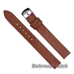 بند ساعت مچی زنانه چرم طبیعی PG ساده بدون دوخت قهوه ای سابز 12