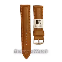 بند ساعت مچی مردانه چرم طبیعی PG ساده بادامی سیر سایز 22