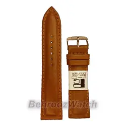 بند ساعت مچی مردانه چرم طبیعی PG ساده بادامی سیر سایز 22