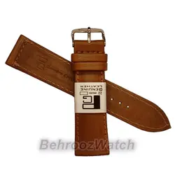بند ساعت مچی مردانه چرم طبیعی PG ساده بادامی سیر سایز 22