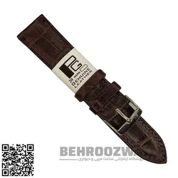 بند ساعت مچی مردانه چرم طبیعی PG طرح دار قهوه ای سیر سایز 20