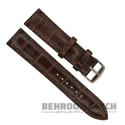 بند ساعت مچی مردانه چرم طبیعی PG طرح دار قهوه ای سیر سایز 20