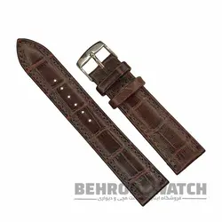 بند ساعت مچی مردانه چرم طبیعی PG طرح دار قهوه ای سیر سایز 20