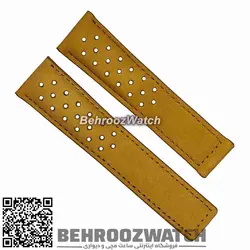 بند ساعت مچی مردانه تگ هویر چرم با رویه جیر بادامی سیر قفل 20 سربند 22