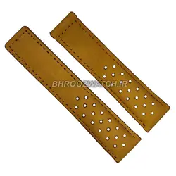 بند ساعت مچی مردانه تگ هویر چرم با رویه جیر بادامی سیر قفل 20 سربند 22