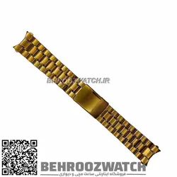 بند ساعت مچی فلزیی فول استیل تیکه ای تو پر طلایی و سر بند هلالی سایز 22 و 24